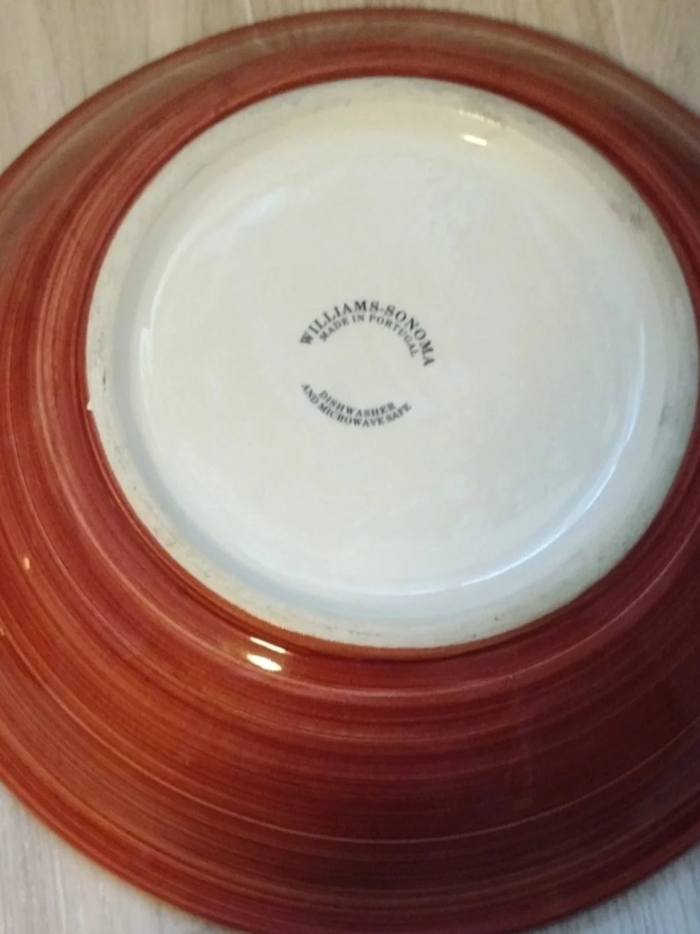 Williams Sonoma Ceramic Serving Bowls with Red Rim and Olive Motif